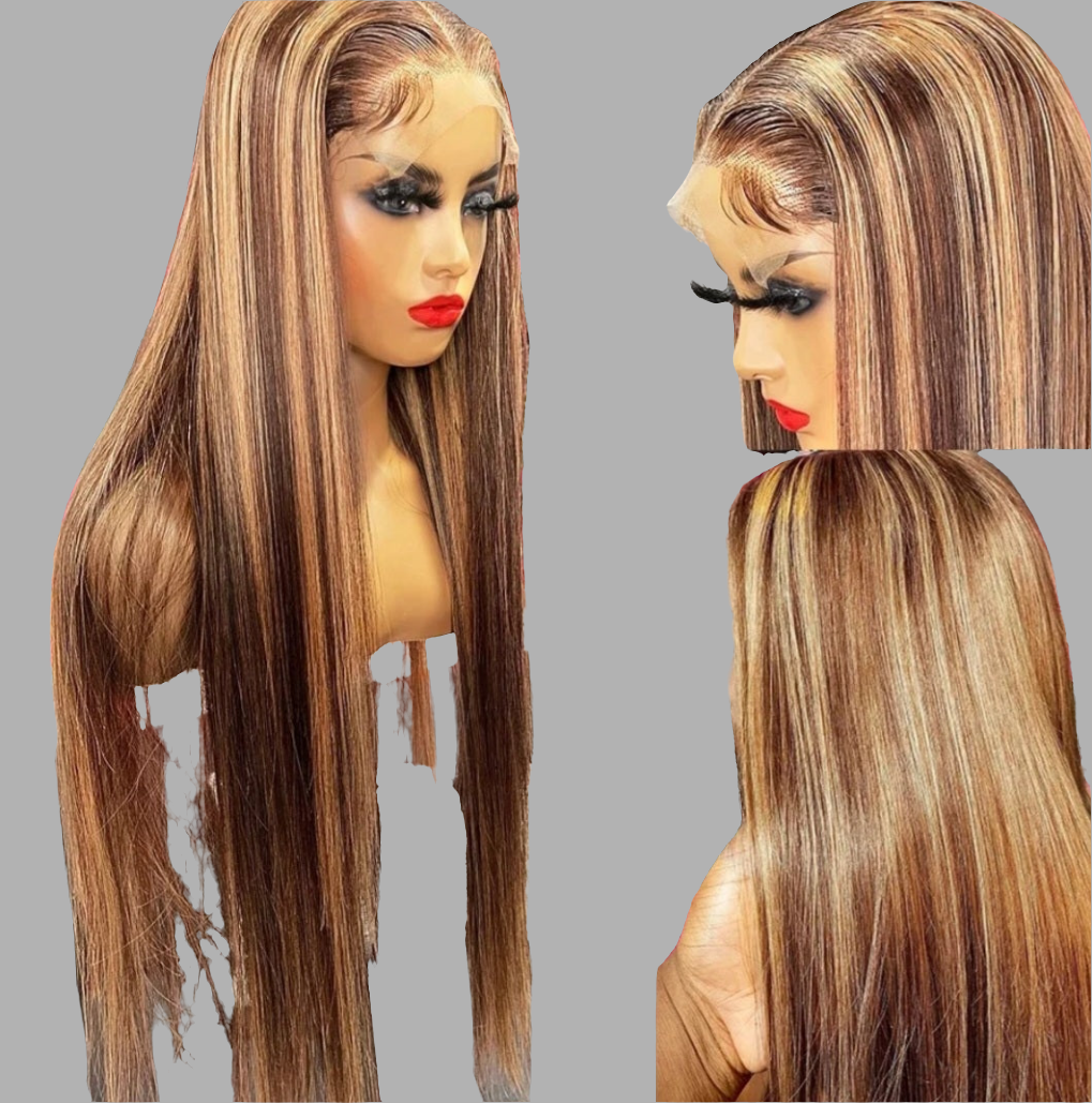 Milk Tea Brown Hair Lace Frontal Wig with Blonde Highlight