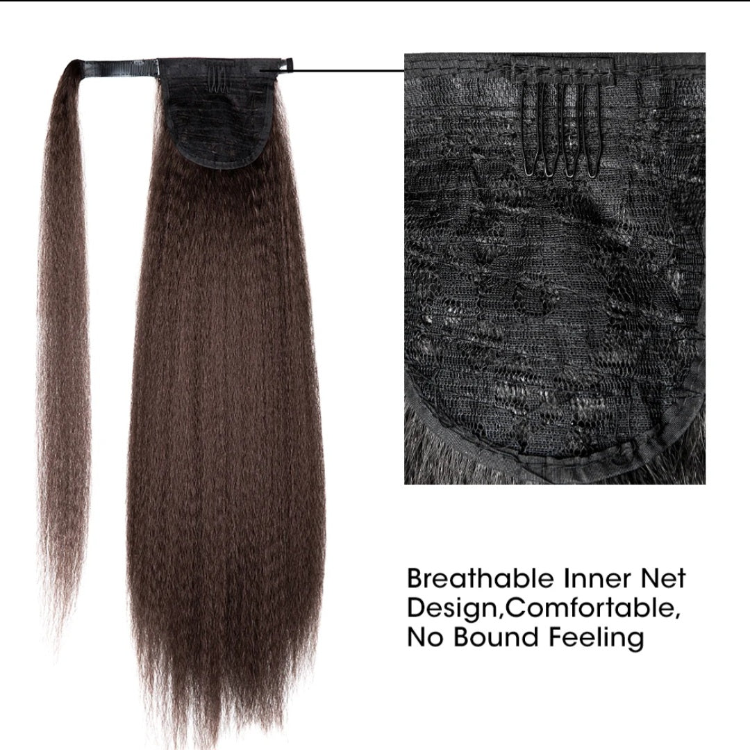 Kinky Straight Ponytail Extension Yaki Straight Long Ponytail Hair