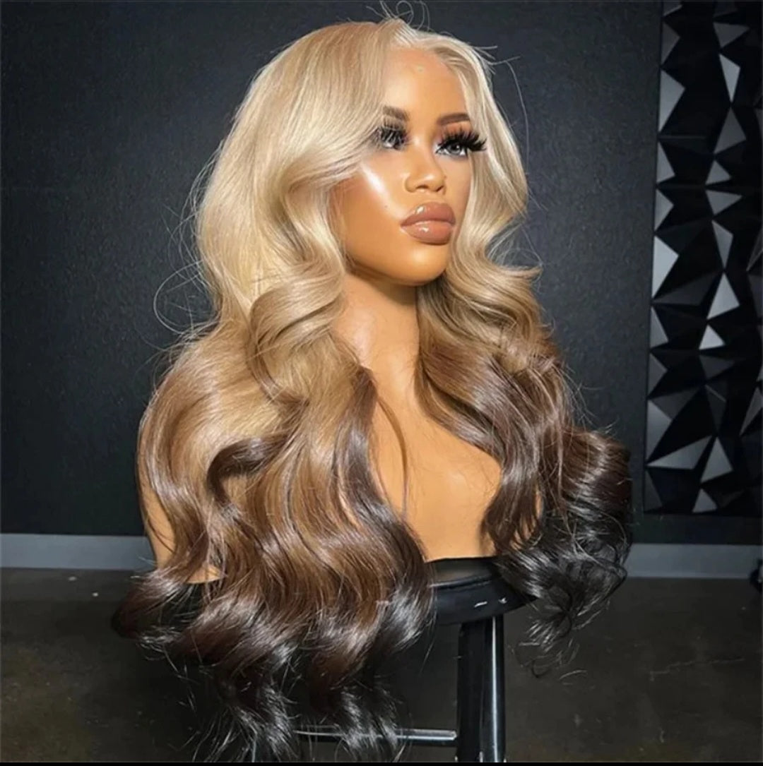 Body Wave 13x6 lace frontal wigs Honey blonde Piano Color HD lace human hair