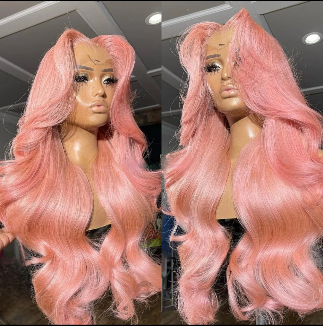 Light Pink Body Wave Transparent Lace Wig with Natural Hairline
