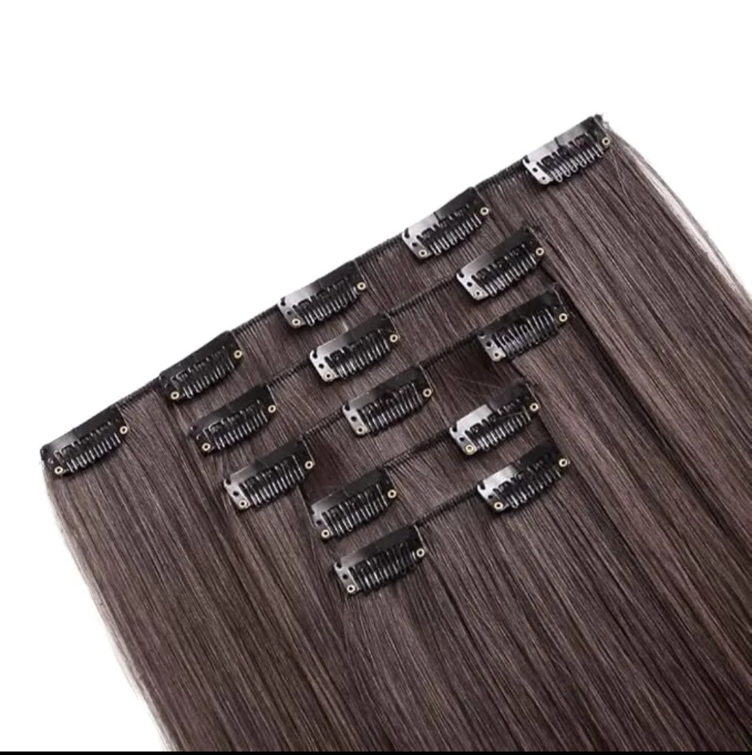 Clip In Human Hair Extension Dark Brown Color Clip In Hair Extensions