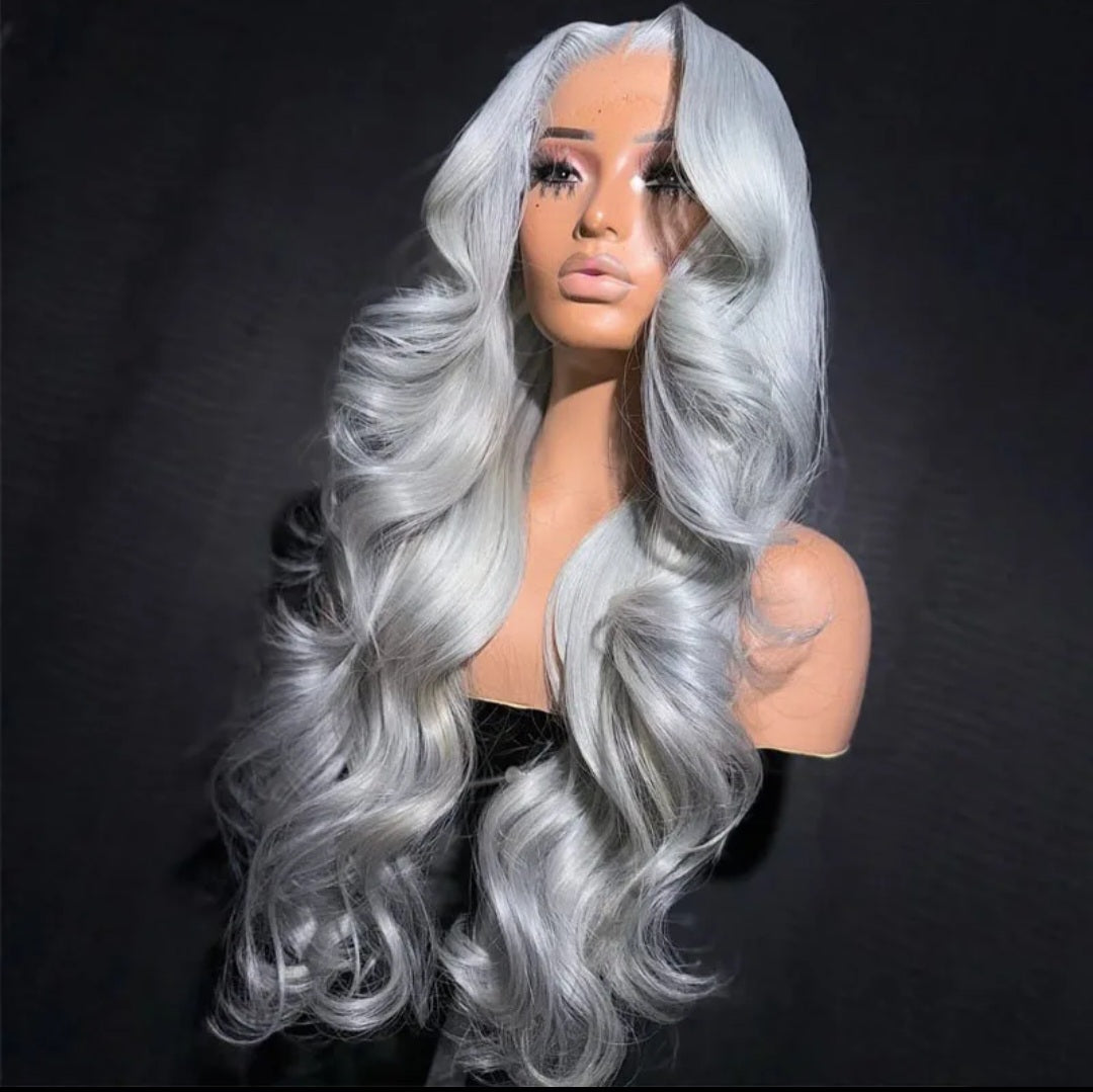 Silver Grey Wig 3D Body Wave 13x4 HD Lace Frontal Human Hair Wigs