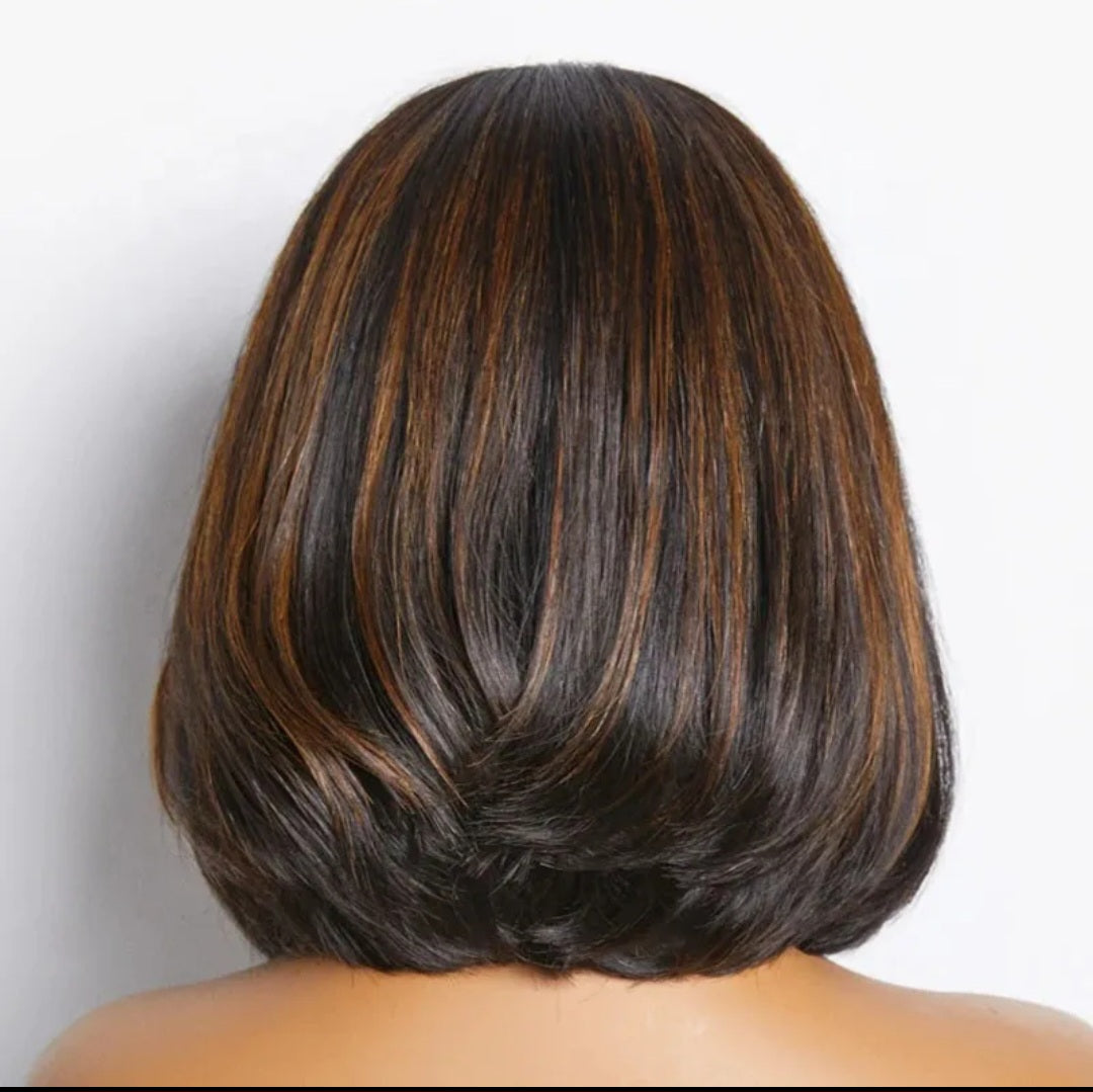 Bob Wig Brown with Blonde Highlights