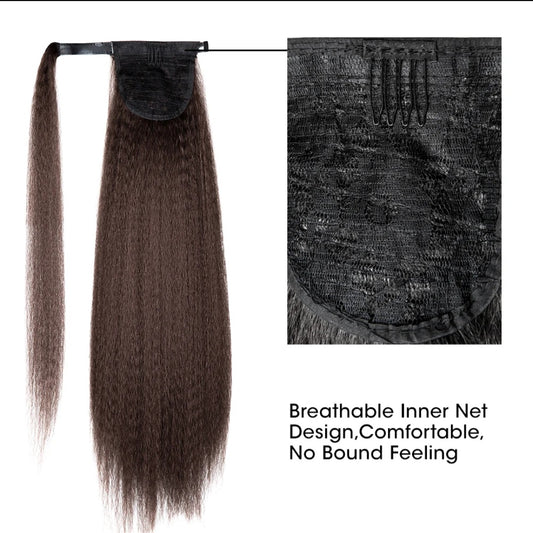 Kinky Straight Ponytail Extension Yaki Straight Long Ponytail Hair