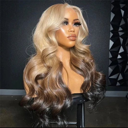Body Wave 13x6 lace frontal wigs Honey blonde Piano Color HD lace human hair