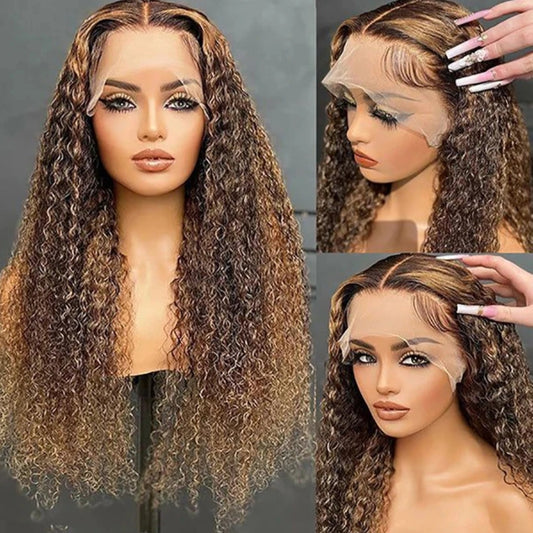 Dark Brown with high light  Water Wave Wig