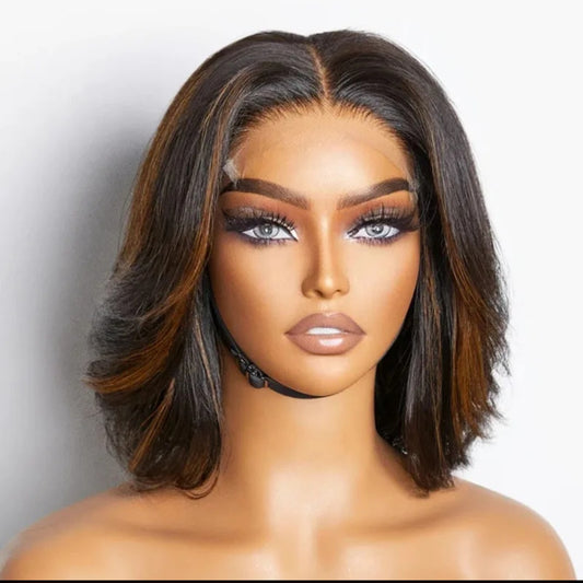 Bob Wig Brown with Blonde Highlights