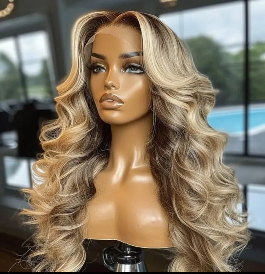 Milk Tea Brown Hair Lace Frontal Wig with Blonde Highlight