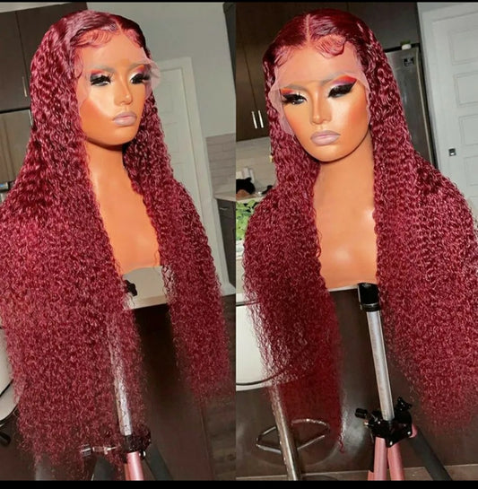 Burgundy Color Curly Water Wave