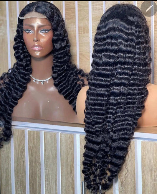 Full HD Transparent lace Front Wig Deep Wave Human Hair
