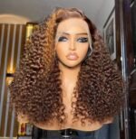 Highlight Curly Honey Blonde Color 360 Lace Front Wig Mix Color 4/27 Human Hair Wigs - Image 6