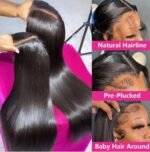 13×6 Full Frontal Lace Wig Pre Plucked Straight Human Hair Wigs Glueless 13×6 HD Lace Bleached Knots - Image 5