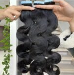 Natural Black #1B Tape-In Hair Extensions PU Human Hair For Full Head - Image 6