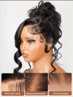 Glueless Invisi Drawstring 360 Lace Wig Miss Buns With Side Part Bangs Style - Image 7
