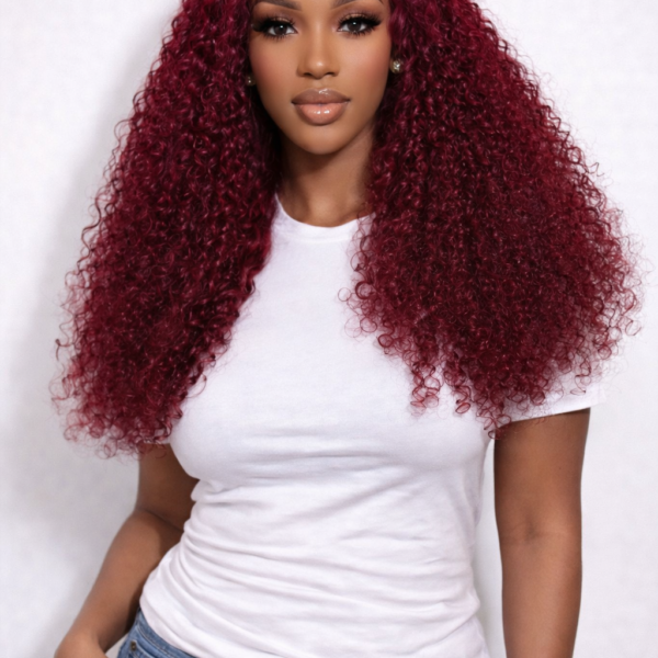 13x6 Lace Wigs Skin Melt Kinky Curly  Hair 99J Color Glueless and preplucked wig