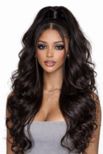 Glueless Invisi Drawstring 360 Lace Wig Miss Buns With Side Part Bangs Style - Image 3