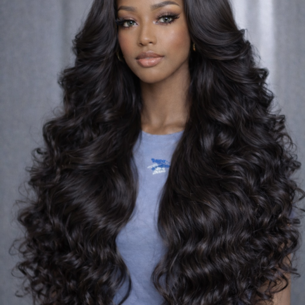 Glueless Loose Wave 13x6 HD Lace Front  Pre Plucked Wig Voluminous Ocean Wave Curtain Bangs Wig 100% Glueless