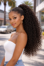 Curly Ponytail Extensions with Claw Clip Natural Black Human Hair