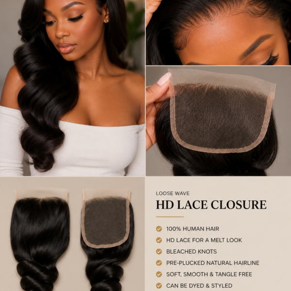 Loose Deep Wave HD Lace Closure – Brazilian Human Hair 4x4 5x5 6x6