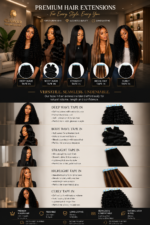 Natural Black #1B Tape-In Human Hair Extensions – Full Head PU Hair Extensions