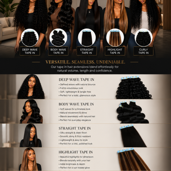 Natural Black #1B Tape-In Human Hair Extensions – Full Head PU Hair Extensions