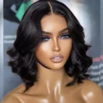 Pre Bleached Knots Short Loose Body 6×5 HD Lace Glueless Bob Wig Layer Wavy Wave Human Hair - Image 4