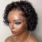 Short Curly Pixie  Glueless 13×4 Lace Front Wigs Brazilian Cut Curly Human Hair 180% Density Natural Color - Image 4