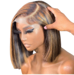 Ombre Brown Blonde Highlight Color Short Bob Straight Human Hair 13×4 Glueless Lace Wig Bleached Knots 12Inch - Image 4