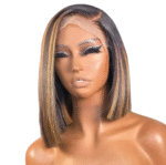 Ombre Brown Blonde Highlight Color Short Bob Straight Human Hair 13×4 Glueless Lace Wig Bleached Knots 12Inch - Image 6