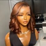 Glueless #35 Ginger Orange Bouncy Curl 13*4 Frontal Wig Short Hair Trends - Image 4