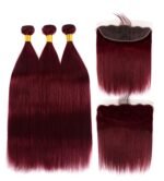 Burgundy Color Straight Bundles With Closure - Image 4