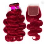 Red Color Body Wave 3 Bundles With Lace Closure 100% Virgin Human Hair Bundles With Closure - Image 5