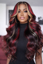 Burgundy With Blonde Highlights Lace Front Wig