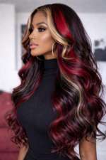 Burgundy With Blonde Highlights Lace Front Wig - Image 2