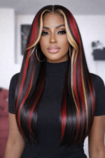 Burgundy With Blonde Highlights Lace Front Wig - Image 4