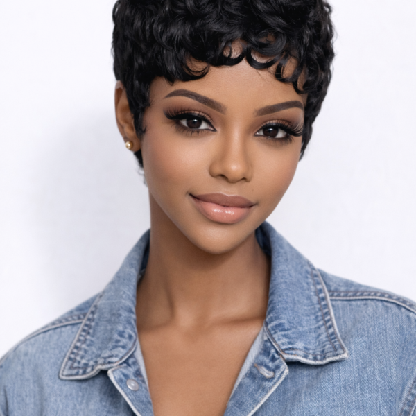 Short Curly Layered Pixie Cut Full Lace Pixie Wig Human Hair