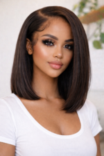 Straight Bob Wig Natural Color Glueless Short Bob Wig Straight 13×4 10 Inch. Invisible HD Lace Closure Wig 180% Density