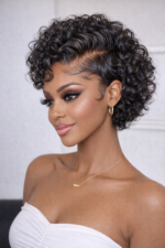 Short Curly Pixie  Glueless 13×4 Lace Front Wigs Brazilian Cut Curly Human Hair 180% Density Natural Color - Image 2