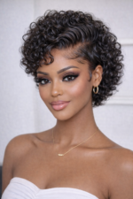 Short Curly Pixie  Glueless 13×4 Lace Front Wigs Brazilian Cut Curly Human Hair 180% Density Natural Color