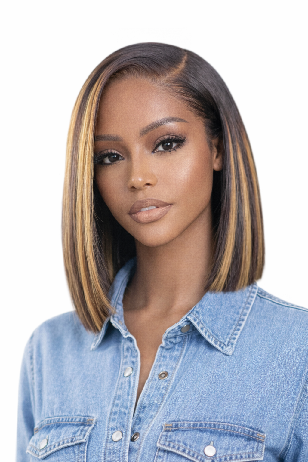 2025/12/1000587423.png Ombre Brown Blonde Highlight Color Short Bob Straight Human Hair 13×4 Glueless Lace Wig Bleached Knots 12Inch - Image 1