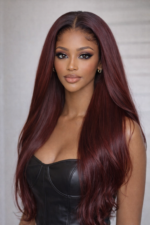 Burgundy Color Straight Bundles With Closure