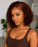 Auburn Curly Bob HD Lace Wig – Glueless Human Hair - Image 4