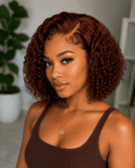 Auburn Curly Bob HD Lace Wig – Glueless Human Hair - Image 3