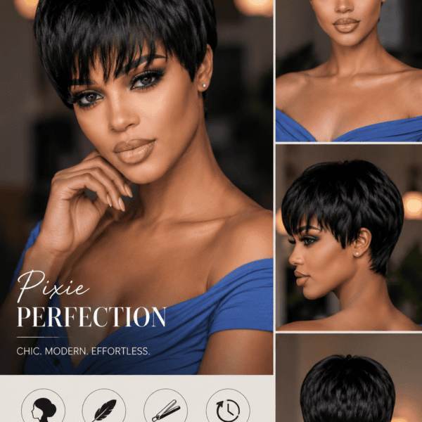 Classic Black Pixie Cut Glueless HD Lace Wig – Short Straight Human Hair Wig