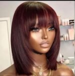 99J Layered Preplucked Human Hair BOB Lace Wig with  Frange Bang 6×5 180% density - Image 6