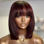 99J Layered Preplucked Human Hair BOB Lace Wig with  Frange Bang 6×5 180% density - Image 4