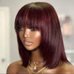 99J Layered Preplucked Human Hair BOB Lace Wig with  Frange Bang 6×5 180% density - Image 5