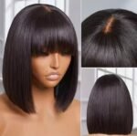 Glueless Short Bob Wig with Frange Bangs Straight Hair 6×5 HD Lace 180% Density - Image 4