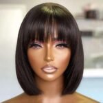 Glueless Short Bob Wig with Frange Bangs Straight Hair 6×5 HD Lace 180% Density - Image 2