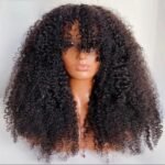 Fluffy Kinky Curly Human Hair Wig with Bangs Glueless  Wig 14inch. 4inch - Image 5